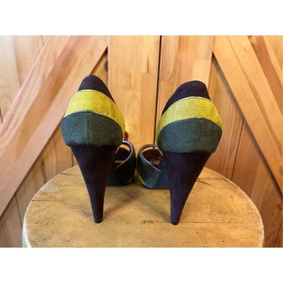 ANNE MICHELLE BLACK GREEN YELLOWPLATFORM 5 INCH PUMP PEEP TOE HEEL SHOES 8.5 - Picture 4 of 8